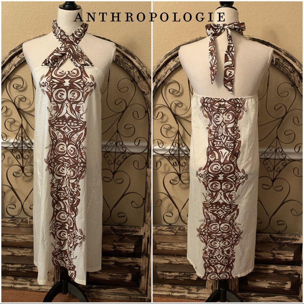 Anthropologie Mermaid Cream and Brown Dress